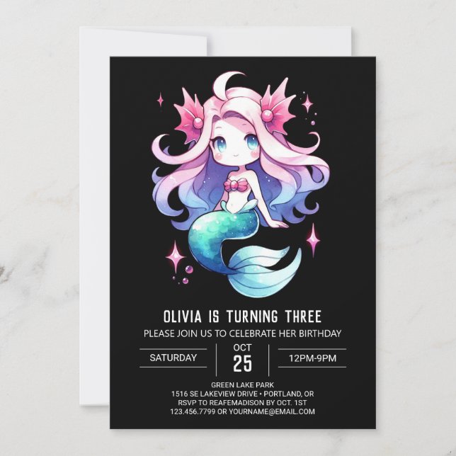Minimalist Whimsy Mermaid Birthday Invitation (Front)
