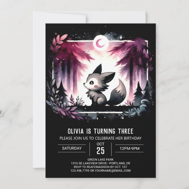 Minimalist Whimsy Wolf Birthday Invitation (Front)