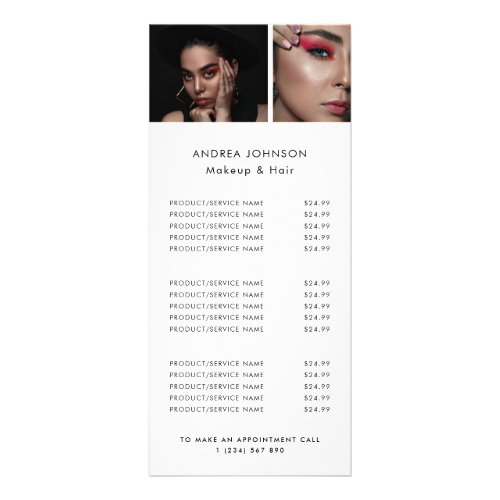 Minimalist White 2 Photo Makeup Hair Price List Rack Card