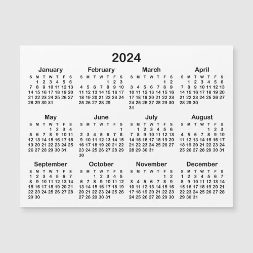 Minimalist White and Black 2024 Magnetic Calendar