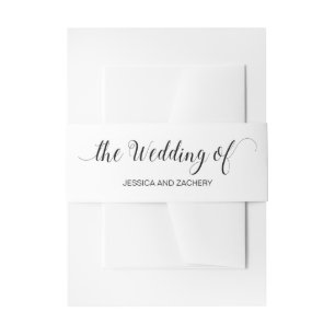 Minimalist White and Black Calligraphy Wedding Invitation Belly Band