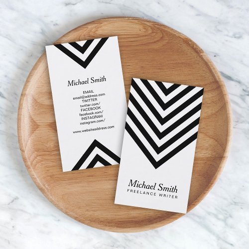 Minimalist White and Black Chevron Social Media Business Card