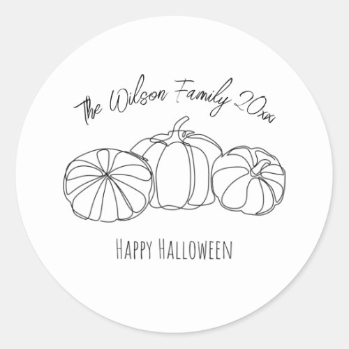 Minimalist White And Black Halloween Pumpkin Classic Round Sticker