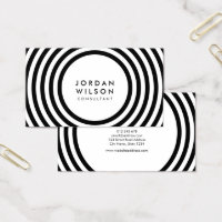 Minimalist White and Black Round Lines Geometric Business Card