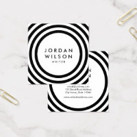 Minimalist White and Black Round Lines Geometric Square Business Card