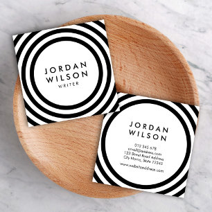 Minimalist White and Black Round Lines Geometric Square Business Card