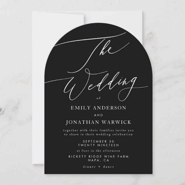 Minimalist White and Black Simple Wedding Arch Invitation (Front)