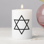 Minimalist white and black Star of David Hanukkah  Pillar Candle<br><div class="desc">Minimalist white and black Star of David Hanukkah party Pillar Candle. Black Star of David on white solid plain background. Simple, minimalist, modern, elegant design. These candles are great for Sabbath, Shabbat, Hanukkah, bar mitzvah, bat mitzvah, Jewish Holiday parties as well as for gifts and favors. Check the rest of...</div>