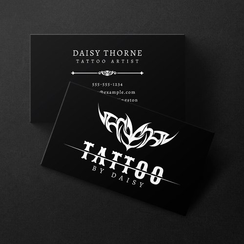 Minimalist White and Black Tattoo Artist Salon Business Card