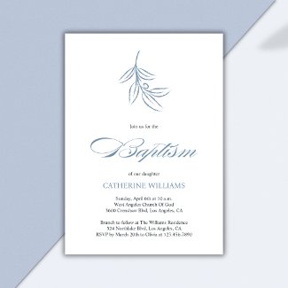 Minimalist White and Blue Botanical Baptism