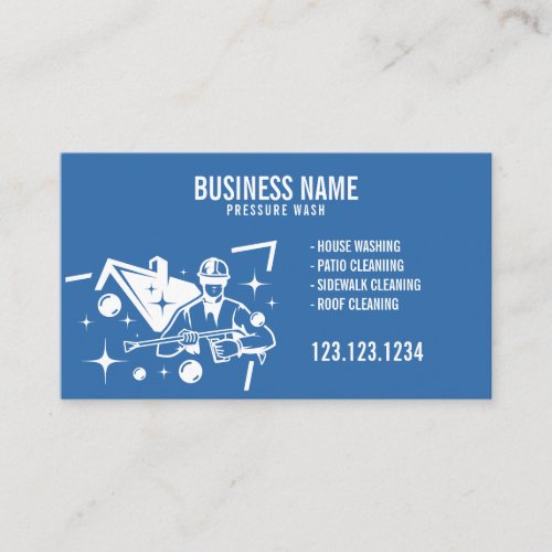 Minimalist White and Blue Pressure Washer Gun Business Card