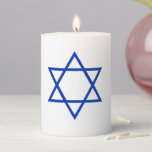 Minimalist white and blue Star of David Hanukkah  Pillar Candle<br><div class="desc">Minimalist white and blue Star of David Magen David Hanukkah Pillar Candle. Blue Star of David on white solid plain background. Simple, minimalist, modern, elegant design. These candles are great for Sabbath, Shabbat, Hanukkah, bar mitzvah, bat mitzvah, Jewish Holiday parties as well as for gifts and favors. Check the rest...</div>
