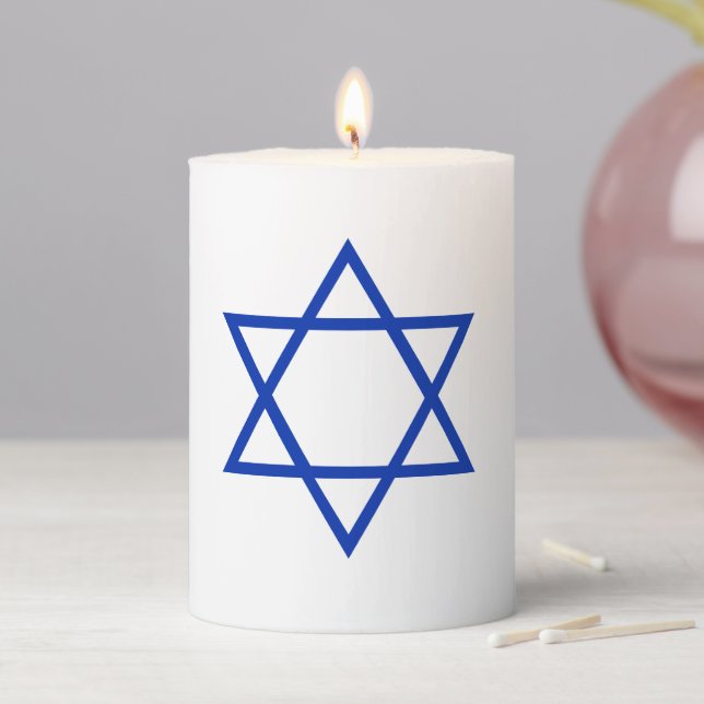 Minimalist white and blue Star of David Hanukkah  Pillar Candle (In Situ)