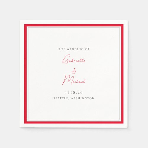 Minimalist White and Cherry Red Wedding  Napkins