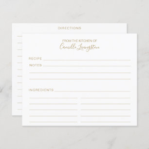 Minimalist White and Gold Custom Recipe Cards