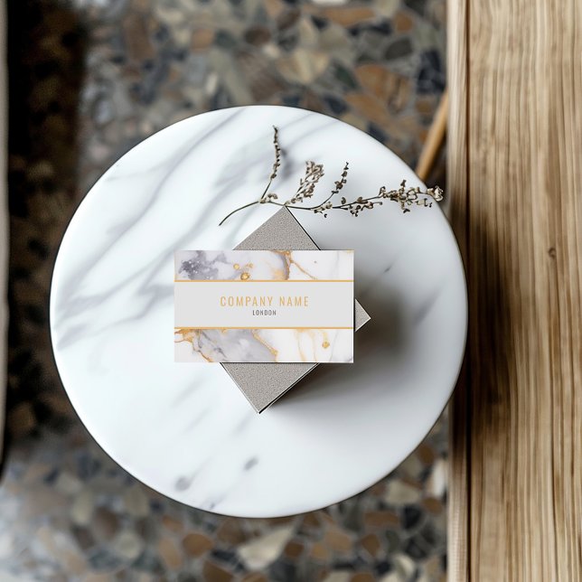Minimalist white and gold Marble Business Card (Contemporary business cards that showcase a chic gold border and a luxurious white and gold marble.)
