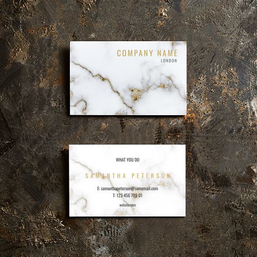 Minimalist White and Gold Marble Business Card