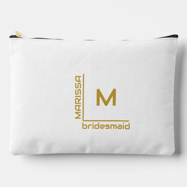 Minimalist White and Gold Personalized Bridesmaid Accessory Pouch (Front)