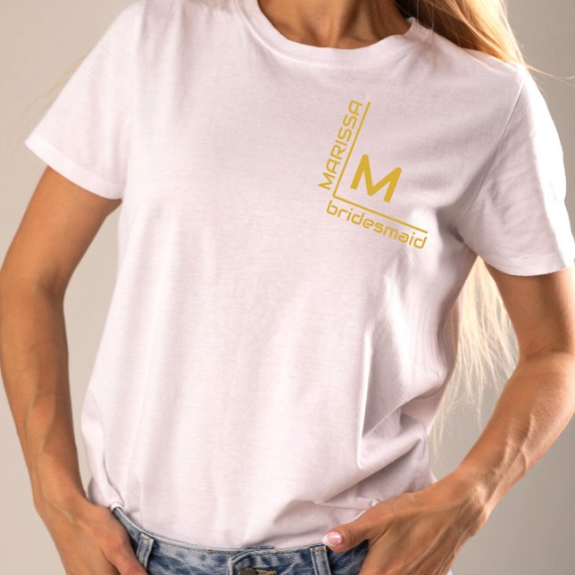 Minimalist White and Gold Personalized Bridesmaid T-Shirt (Creator Uploaded)
