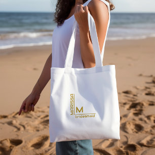 Minimalist White and Gold Personalized Bridesmaid Tote Bag