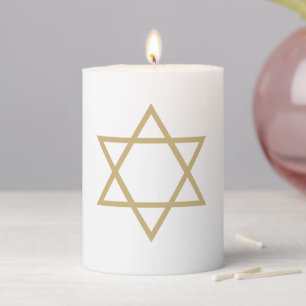 Minimalist white and gold Star of David Hanukkah Pillar Candle