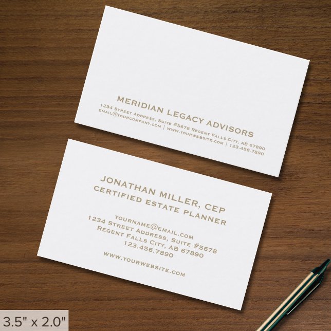 Minimalist White and Gold Typographic Business Card (Creator Uploaded)