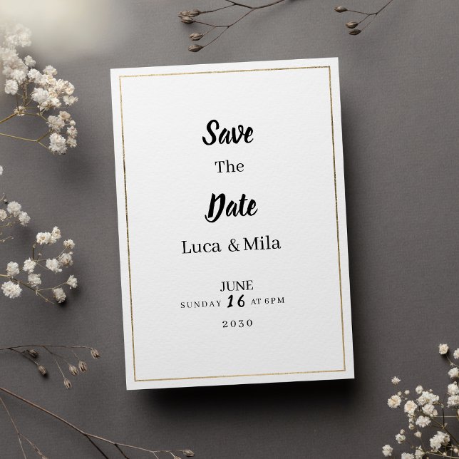 Minimalist white and gold typography Save the Date Invitation (Minimalist white and gold typography Save the Date)