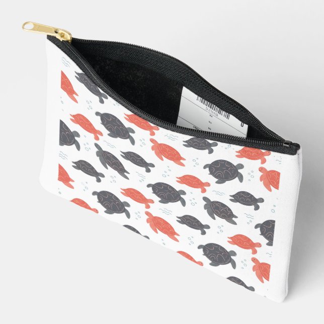 Minimalist White and Gray Sea Turtle Pattern Accessory Pouch (Open)