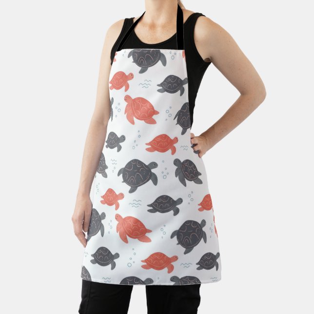 Minimalist White and Gray Sea Turtle Pattern Apron (Insitu)