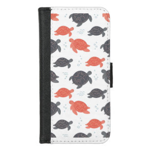 Minimalist White and Gray Sea Turtle Pattern iPhone 8/7 Wallet Case