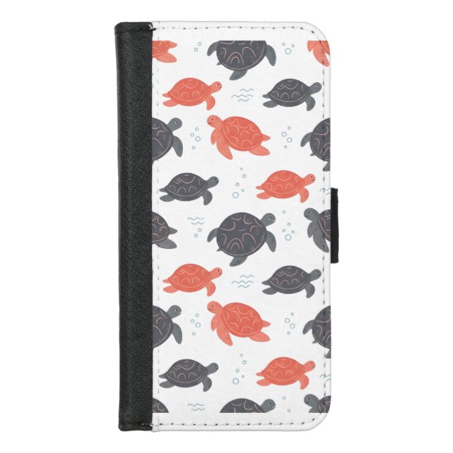 Minimalist White and Gray Sea Turtle Pattern iPhone Wallet Case (Front)