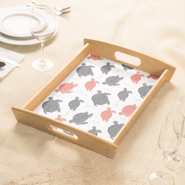 Minimalist White and Gray Sea Turtle Pattern Serving Tray (Front)