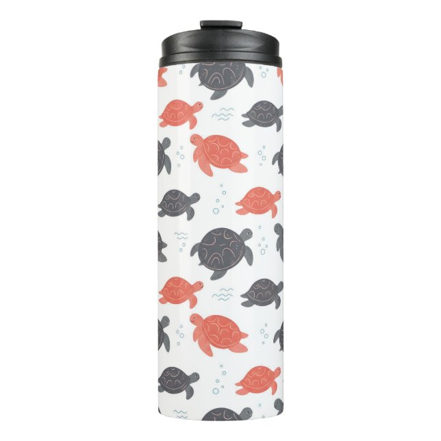Minimalist White and Gray Sea Turtle Pattern Thermal Tumbler (Front)