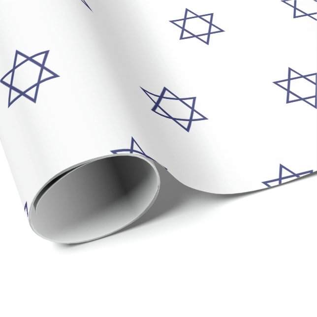 Minimalist white and navy blue Magen David pattern Wrapping Paper (Roll Corner)