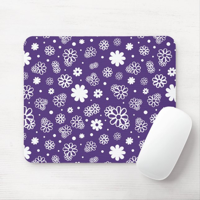 Minimalist White and Purple Flowers Mouse Pad (With Mouse)
