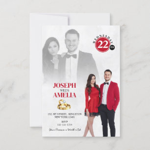 Minimalist White and Red Elegant Wedding Photo Invitation