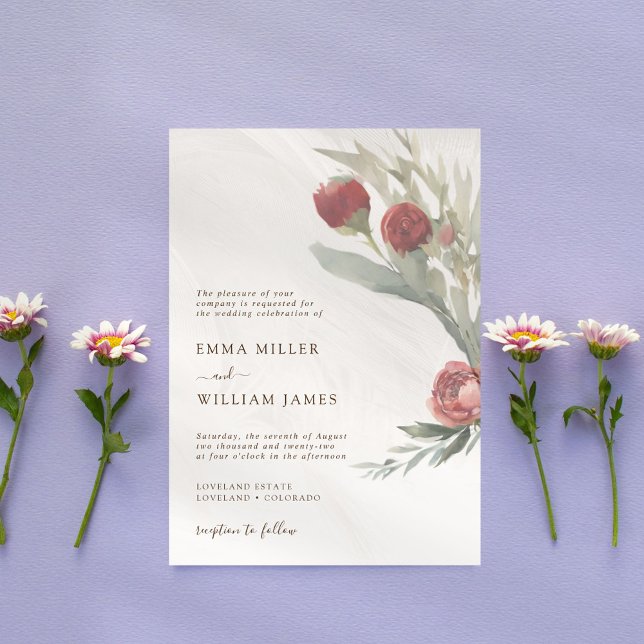 Minimalist White and Red Floral Wedding Invitation (Creator Uploaded)