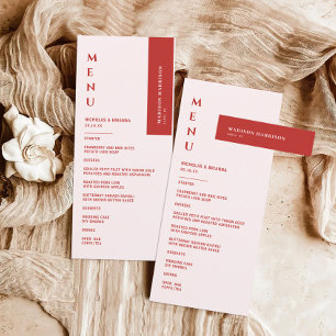 Minimalist White and Red Wedding Menu