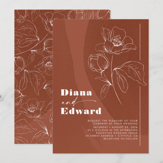 Minimalist White and Terracotta Boho Wedding Invitation (Front/Back)