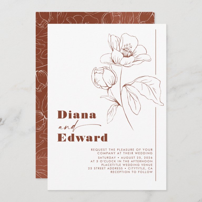 Minimalist White and Terracotta Boho Wedding Photo Invitation