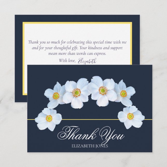 Minimalist White Anemone Bridal Shower Thank You Card (Front/Back)