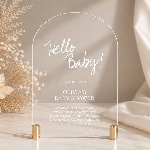 Minimalist White Arch Hello Baby Baby Shower Acrylic Invitations