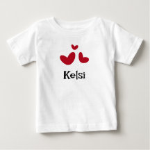 Minimalist White Baby Tshirt with Red Hearts