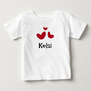 Minimalist White Baby Tshirt with Red Hearts
