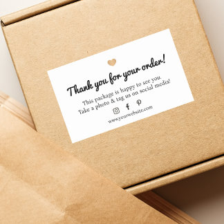 Minimalist White Black Faux Gold Heart Thank You Rectangular Sticker