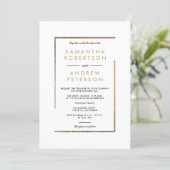 Minimalist white black gold chic elegant wedding invitation (Standing Front)