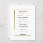 Minimalist white black gold chic elegant wedding invitation (Front)