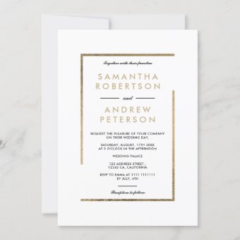 Minimalist white black gold chic elegant wedding invitation | Zazzle