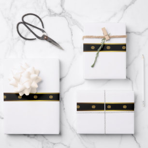 Minimalist White Black & Gold Geometric Wrapping Paper Sheets
