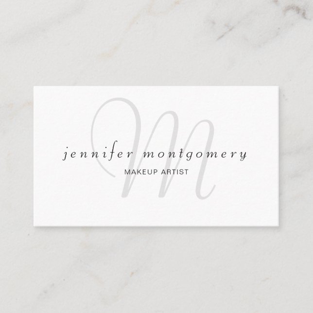 Minimalist White Black Gray Monogrammed Business Card (Front)